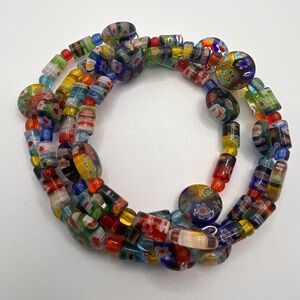 Colorful Art Glass Millefiori Beaded Bracelet memory wire